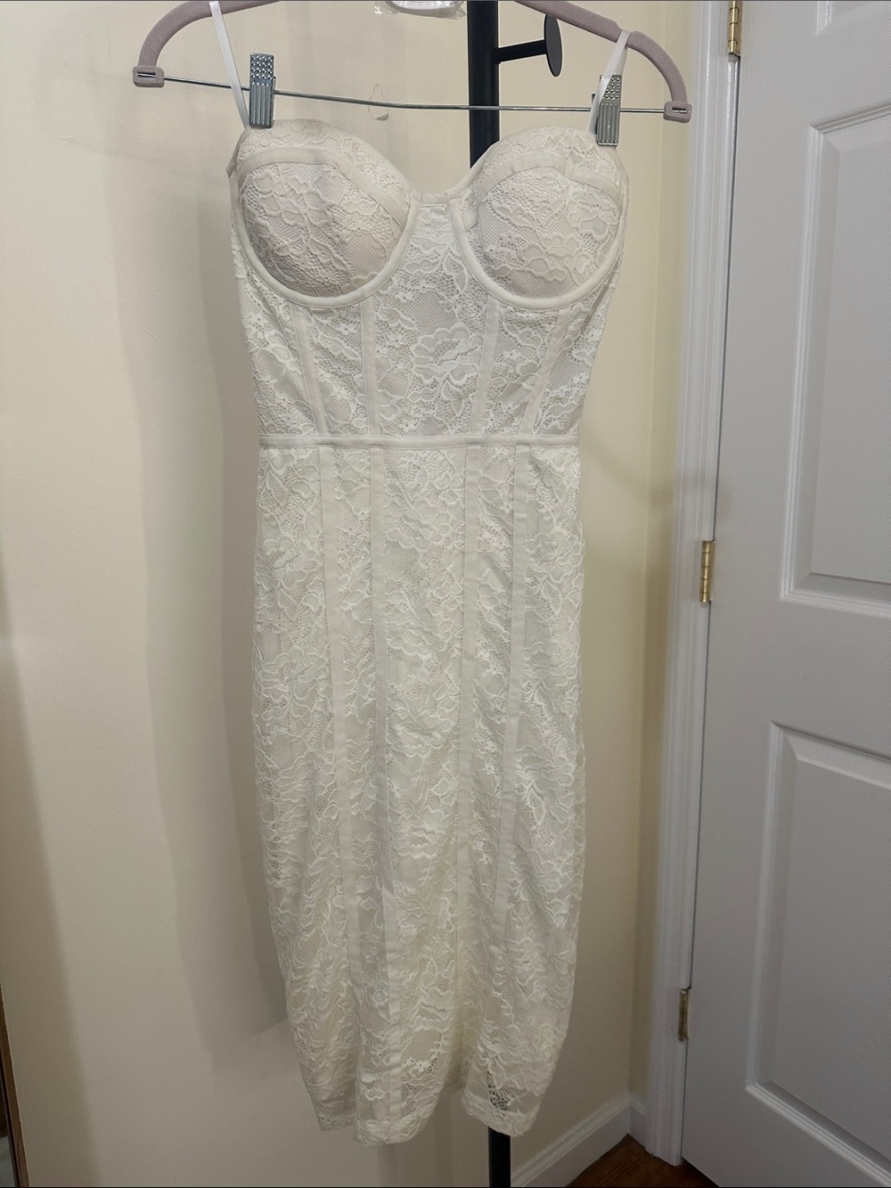 Lace Bustier Midi Dress in Cream - Elegant Women's Dress